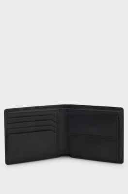 Leather folding wallet with contrast logo, Black