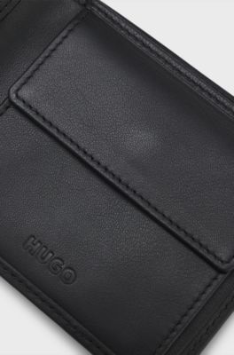 Leather folding wallet with contrast logo, Black