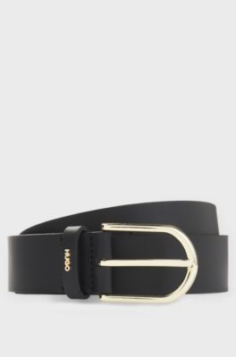 Leather belt with gold-tone hardware, Black