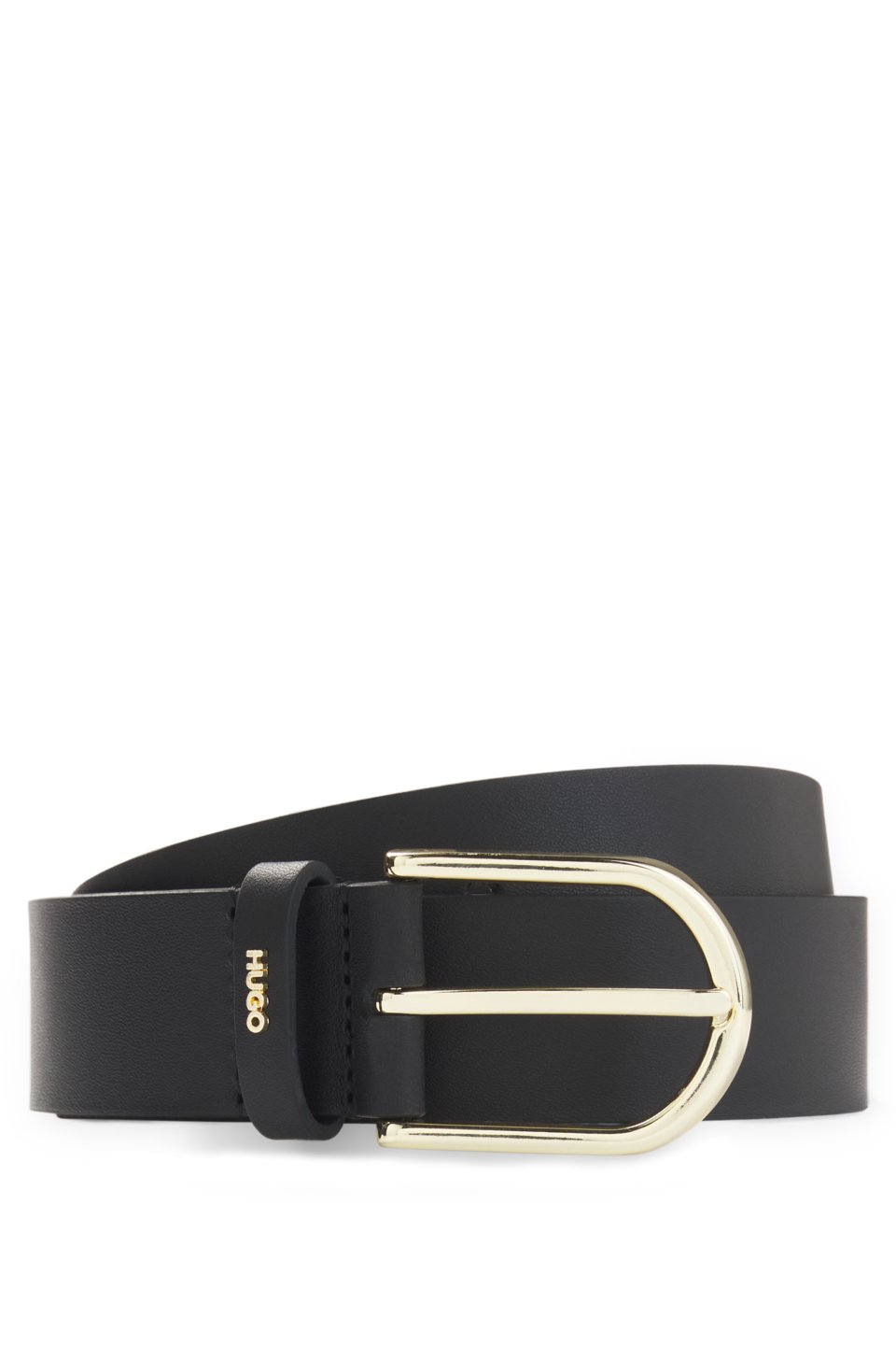 Leather belt with gold-tone hardware