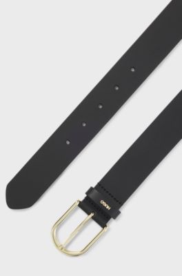 Leather belt with gold-tone hardware, Black