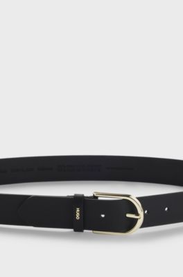 Leather belt with gold-tone hardware, Black