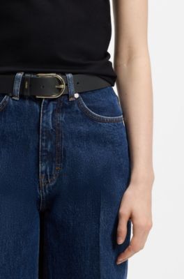 Leather belt with gold-tone hardware, Black