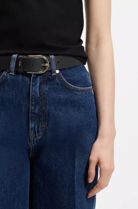 Leather belt with gold-tone hardware