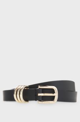 Italian-leather belt with gold-tone hardware, Black