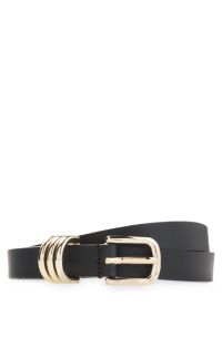 Ceinture en cuir italien avec boucle en m&eacute;tal dor&eacute;, Noir