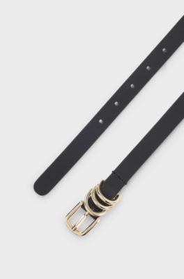 Italian-leather belt with gold-tone hardware, Black