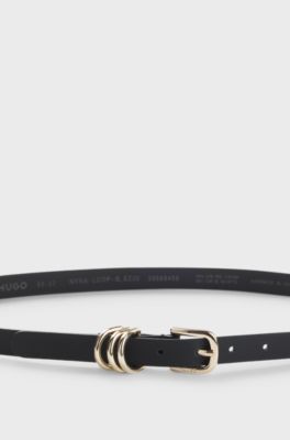 Italian-leather belt with gold-tone hardware, Black