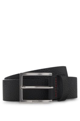 Grained leather belt, Black