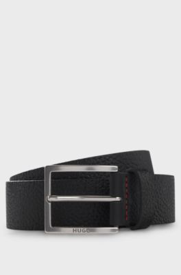 Ceinture en cuir grain&eacute;, Noir