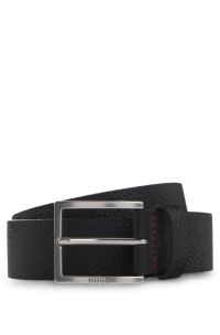 Grained leather belt, Black