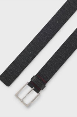 Grained leather belt, Black