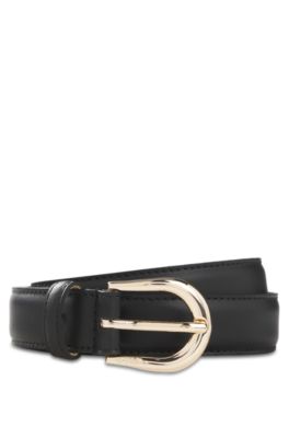 Italian leather belt with a gold-tone buckle, Black