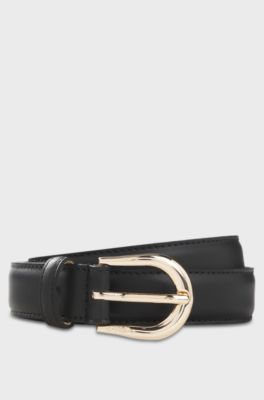 Italian leather belt with a gold-tone buckle, Black