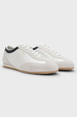 Leather trainers with suede trims, Natural