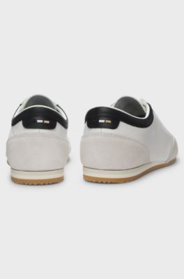 Leather trainers with suede trims, Natural