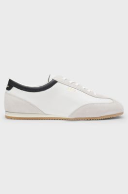 Leather trainers with suede trims, Natural