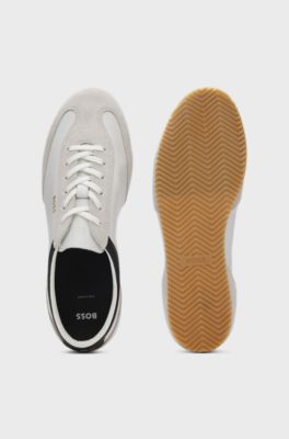 Leather trainers with suede trims, Natural