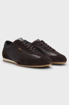 Leather trainers with suede trims, Dark Brown