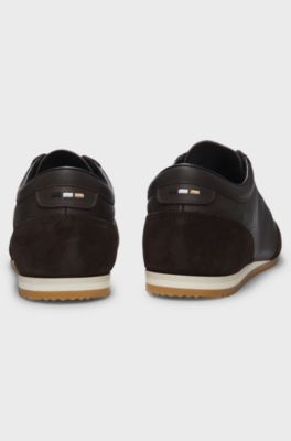 Leather trainers with suede trims, Dark Brown