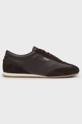 Leather trainers with suede trims, Dark Brown