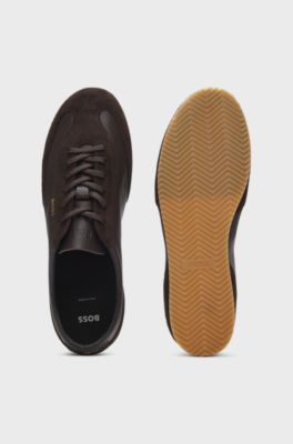 Leather trainers with suede trims, Dark Brown