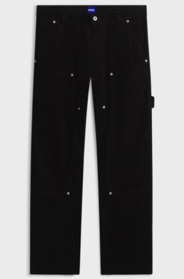 Regular-fit carpenter trousers in corduroy, Black