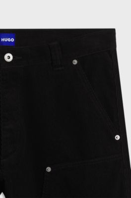 Regular-fit carpenter trousers in corduroy, Black