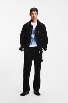 Regular-fit carpenter trousers in corduroy, Black