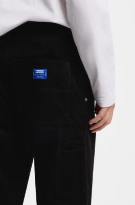 Regular-fit carpenter trousers in corduroy, Black