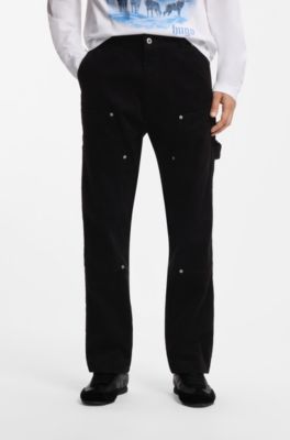 Regular-fit carpenter trousers in corduroy, Black