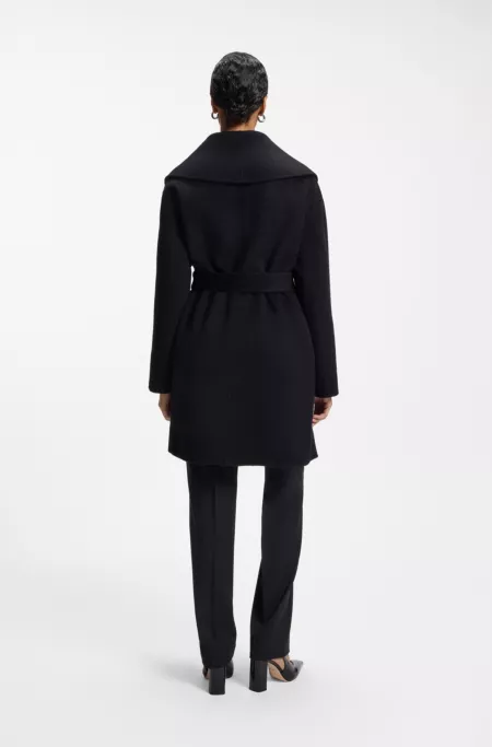 Shawl-lapel wrap coat in a melange wool blend