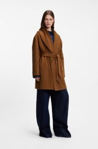 Shawl-lapel wrap coat in a melange wool blend, Brown