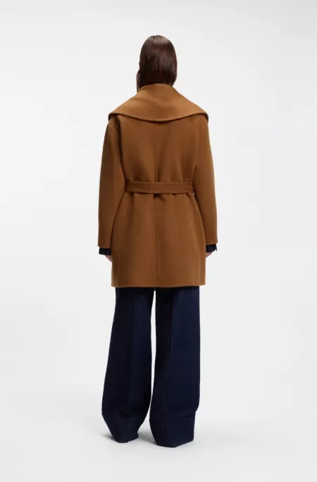 Shawl-lapel wrap coat in a melange wool blend