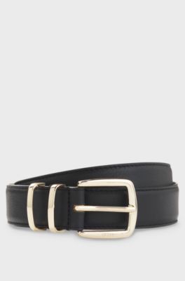 Leather belt with twin metal keeper, Black