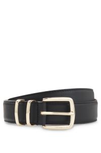 Ceinture en cuir avec double passant en m&eacute;tal, Noir