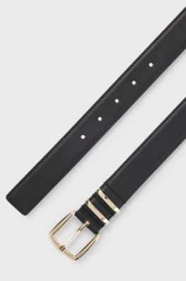 Leather belt with twin metal keeper, Black