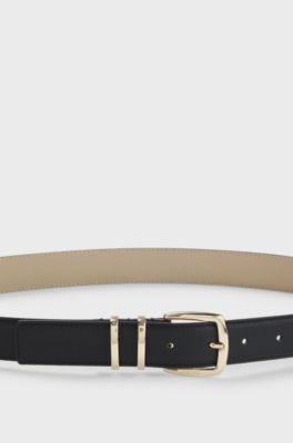 Leather belt with twin metal keeper, Black