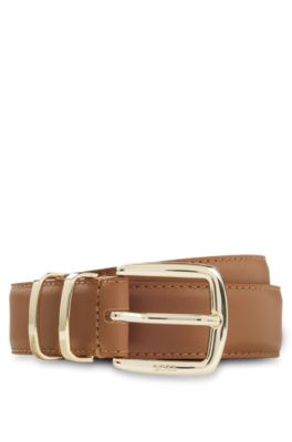 Leather belt with twin metal keeper, Brown