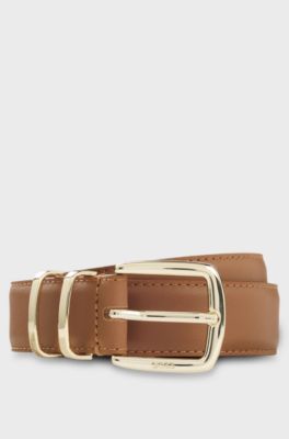 Leather belt with twin metal keeper, Brown