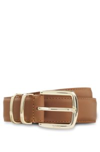Ceinture en cuir avec double passant en m&eacute;tal, Marron
