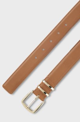 Leather belt with twin metal keeper, Brown