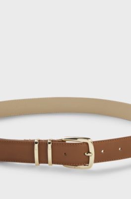 Leather belt with twin metal keeper, Brown
