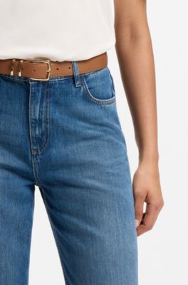 Leather belt with twin metal keeper, Brown