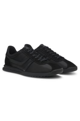 Low-top trainers with faux-leather trims, Black
