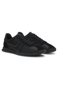 Low-top trainers with faux-leather trims, Black