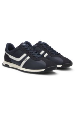 Low-top trainers with faux-leather trims, Dark Blue