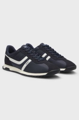 Low-top trainers with faux-leather trims, Dark Blue