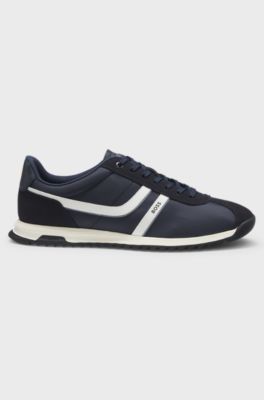 Low-top trainers with faux-leather trims, Dark Blue