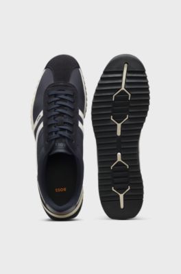 Sneakers low-top con rifiniture in similpelle, Blu scuro
